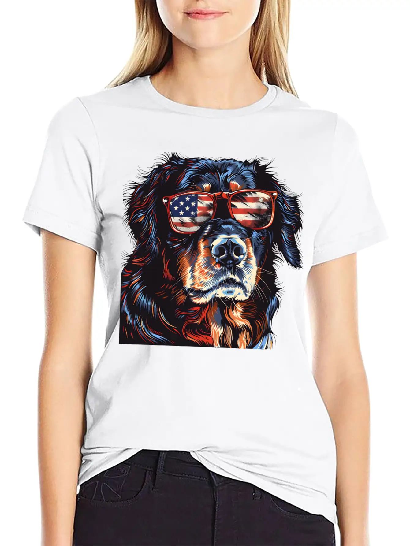 Hovawart Dog. American Independence Day Stylish Everyday T-Shirt – Unisex Basic Cotton Tee
