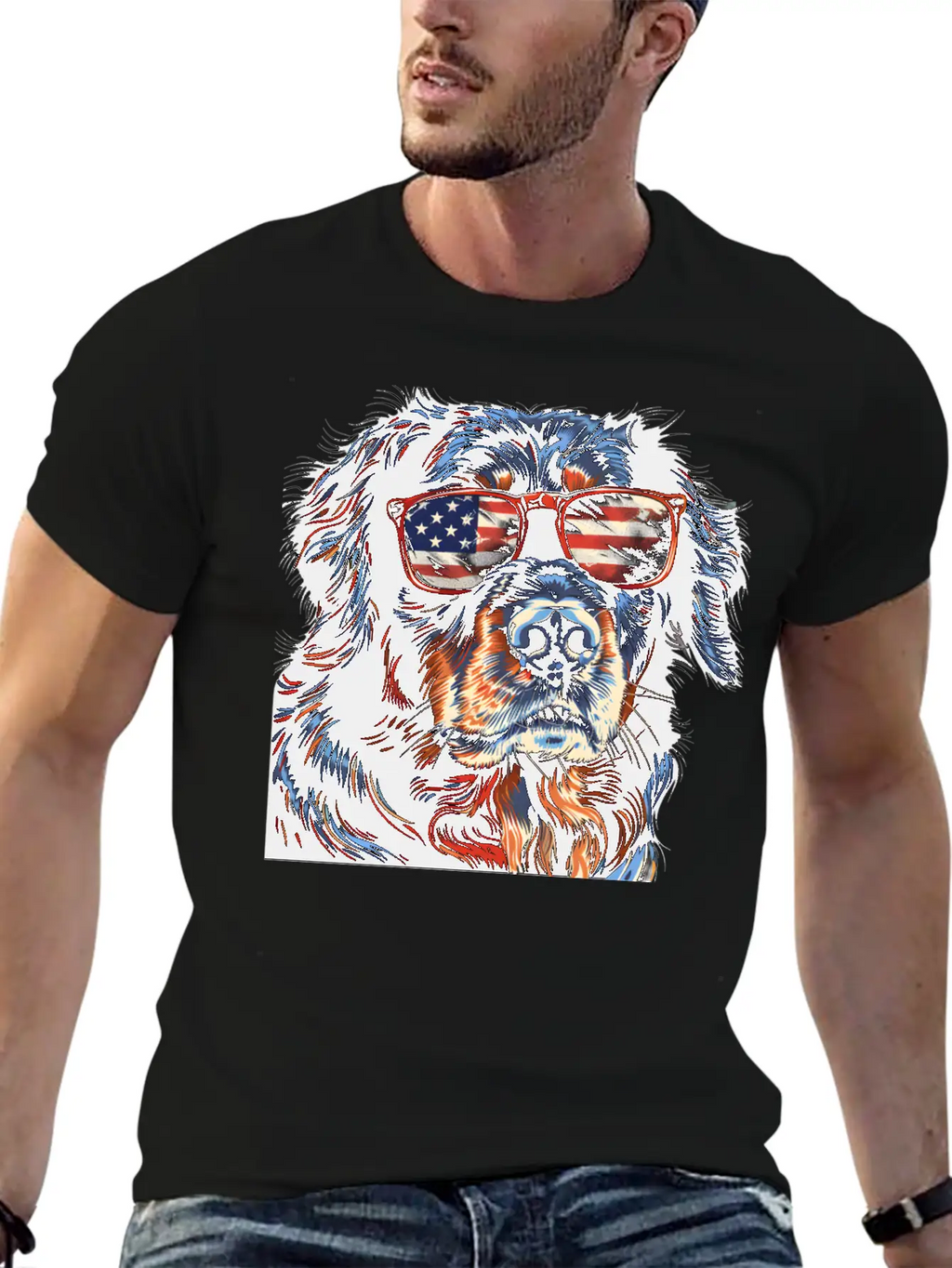 Hovawart Dog. American Independence Day Stylish Everyday T-Shirt – Unisex Basic Cotton Tee