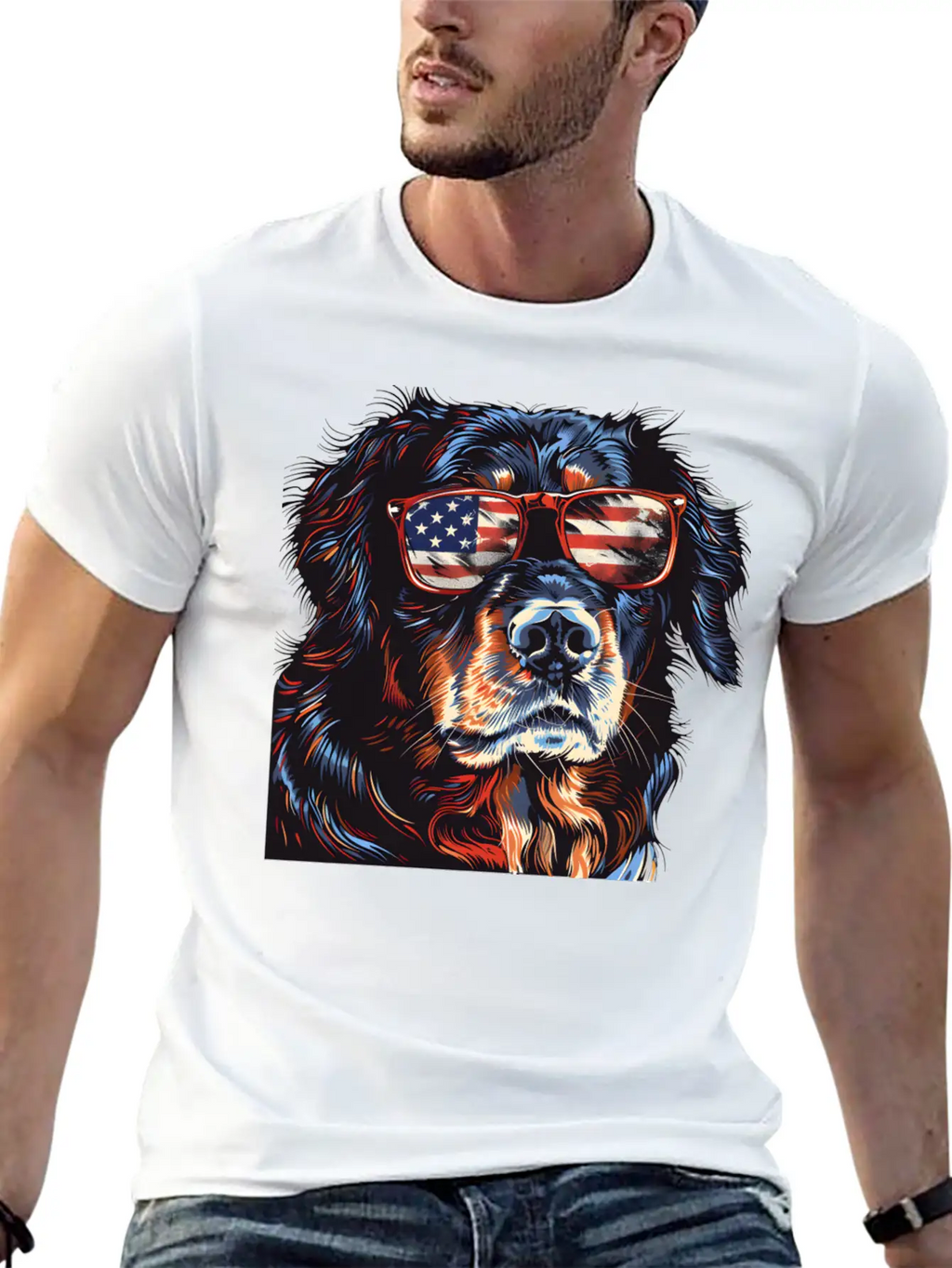 Hovawart Dog. American Independence Day Stylish Everyday T-Shirt – Unisex Basic Cotton Tee