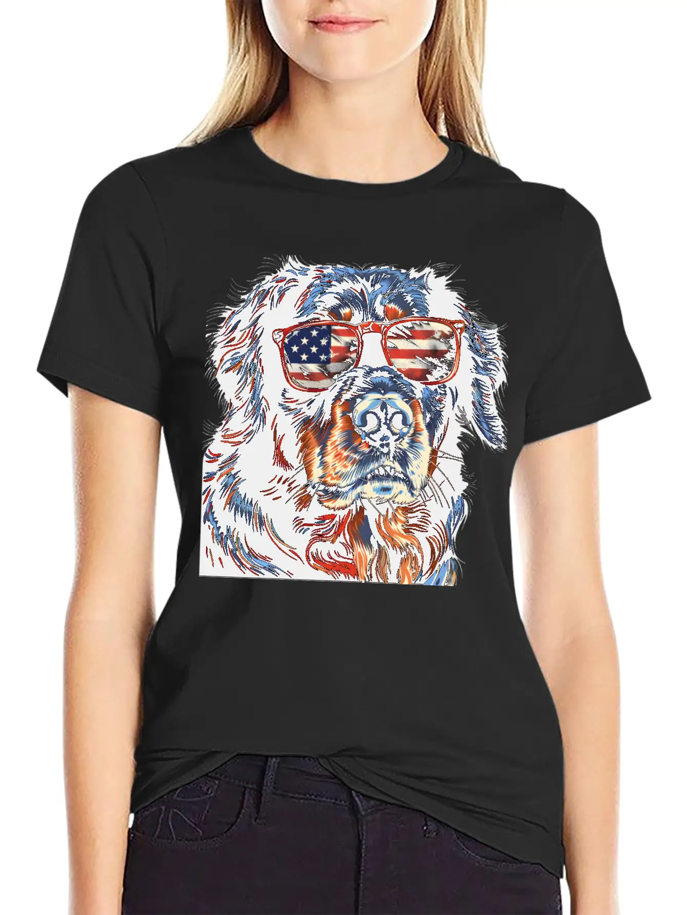 Hovawart Dog. American Independence Day Stylish Everyday T-Shirt – Unisex Basic Cotton Tee