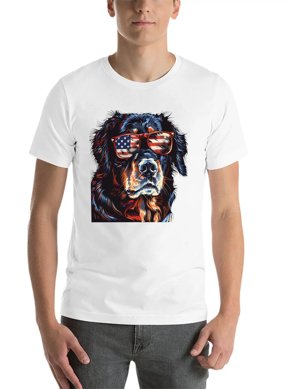 Hovawart Dog. American Independence Day Stylish Everyday T-Shirt – Unisex Basic Cotton Tee