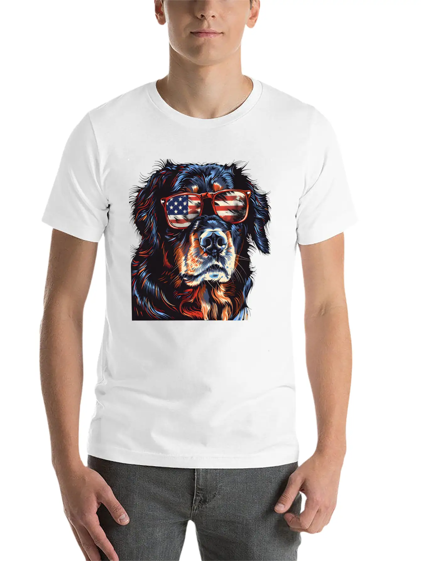 Hovawart Dog. American Independence Day Stylish Everyday T-Shirt – Unisex Basic Cotton Tee