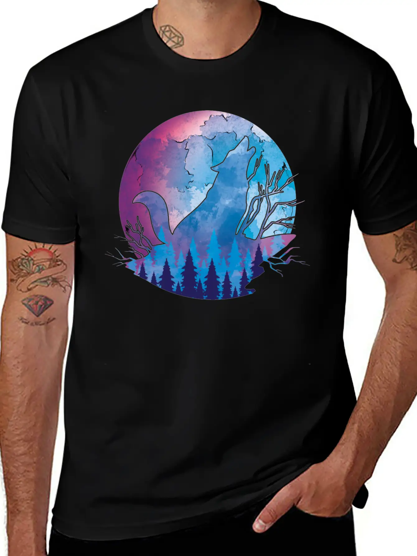 Howling Wolf Moonlight Wolf Essential Cotton Tee For Daily Outfits – Unisex Style