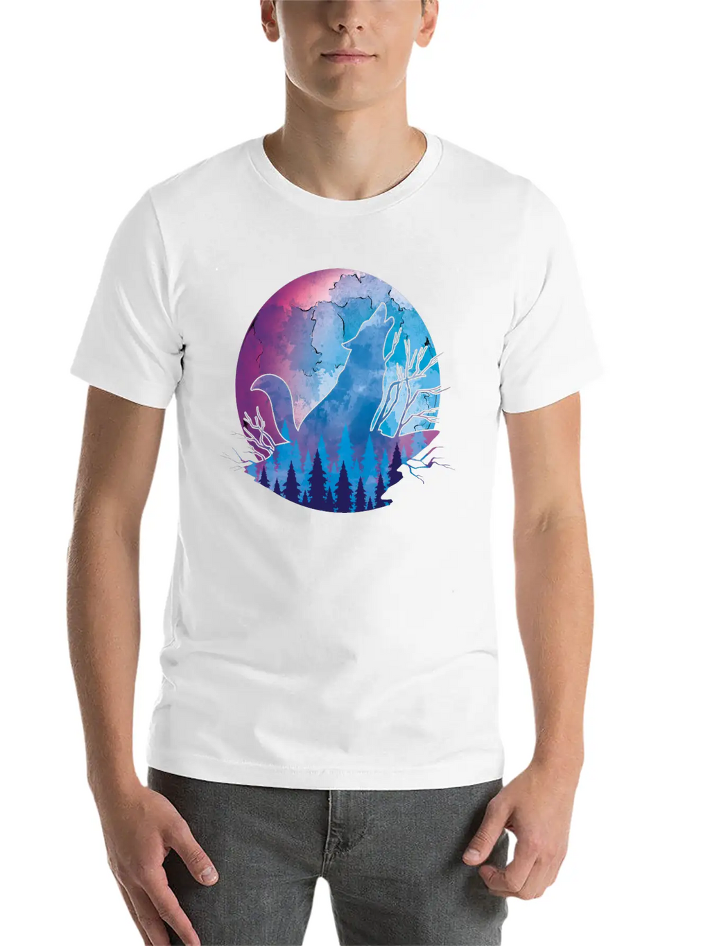 Howling Wolf Moonlight Wolf Essential Cotton Tee For Daily Outfits – Unisex Style