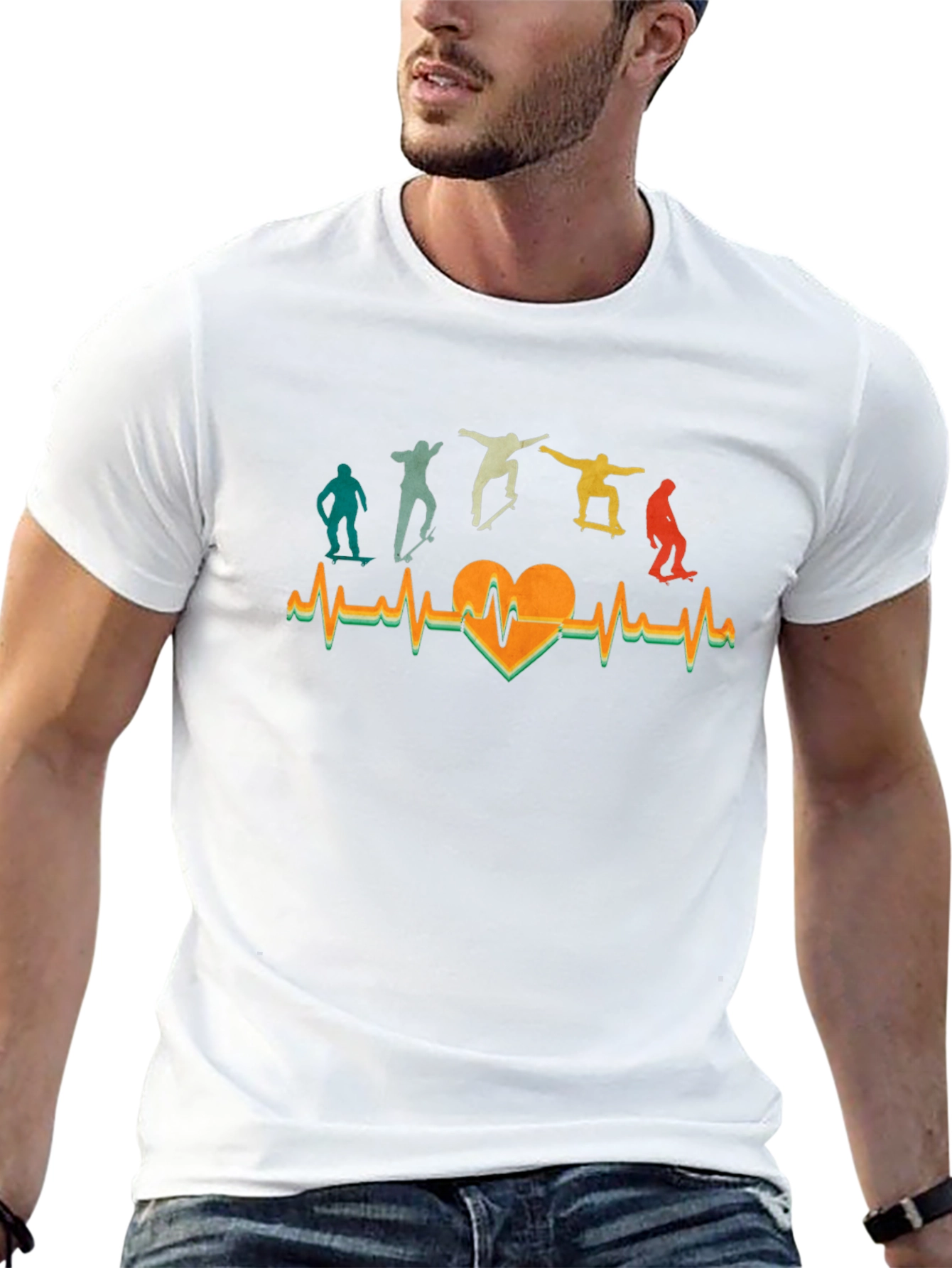 Skateboarding Heartbeat T-Shirt - Cool Retro Design