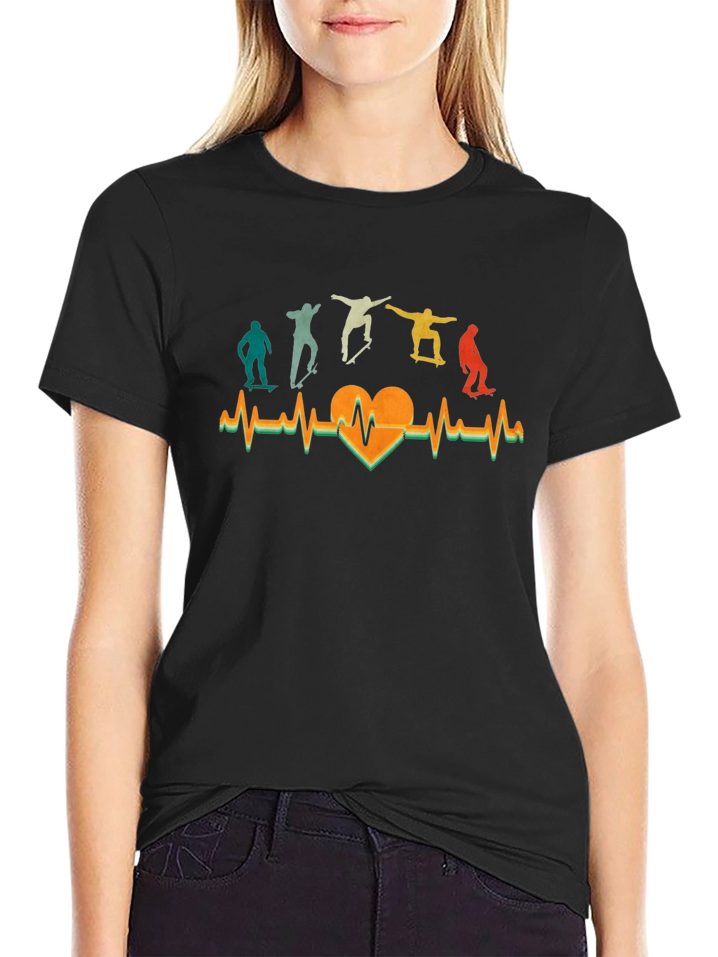 Skateboarding Heartbeat T-Shirt - Cool Retro Design