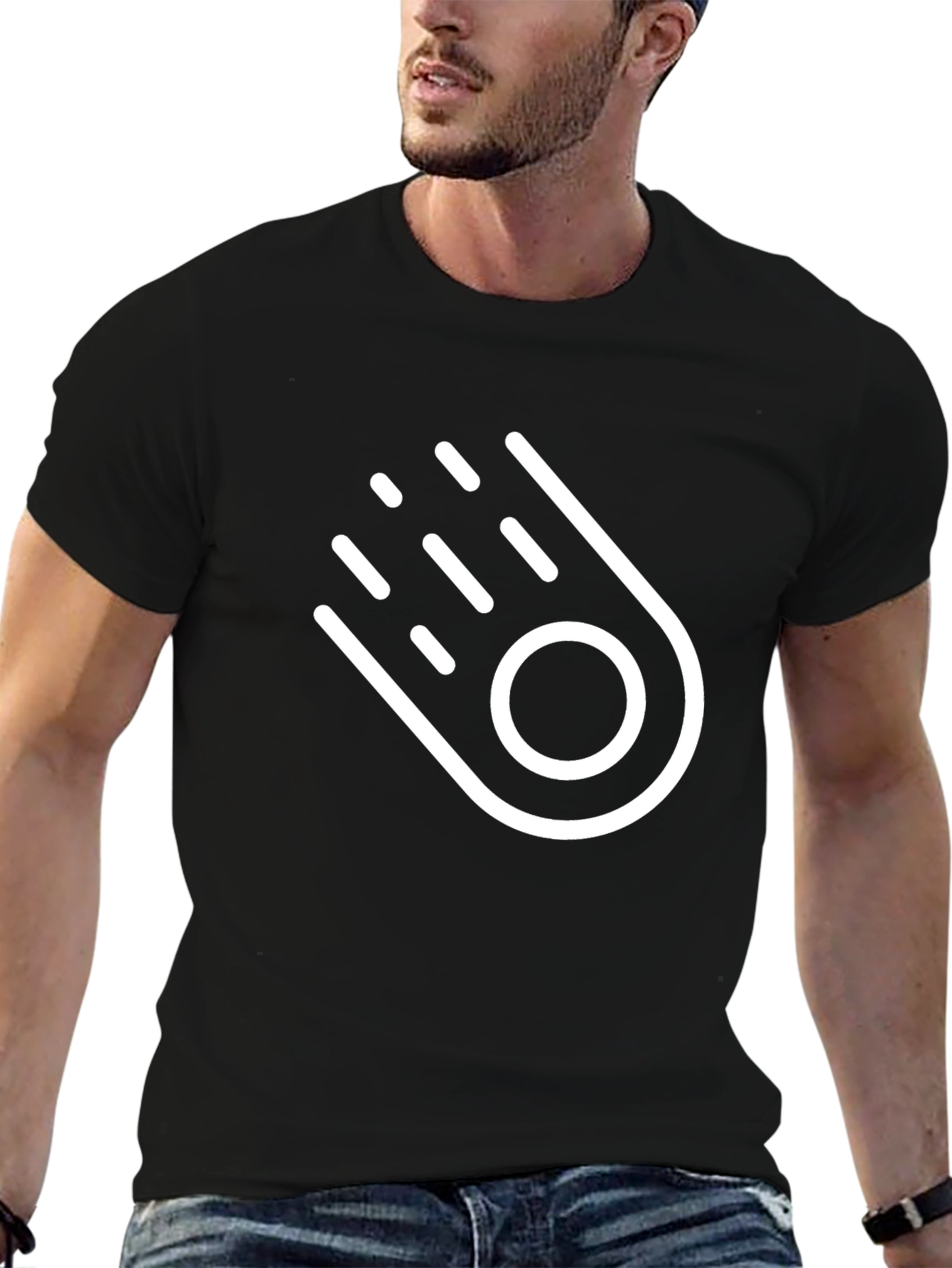 Stylish Black T-Shirt with White Comet Graphic