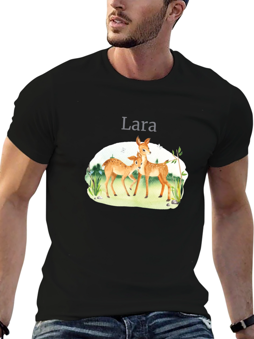 Deer Graphic Tee - Lara Personalized Black T-Shirt