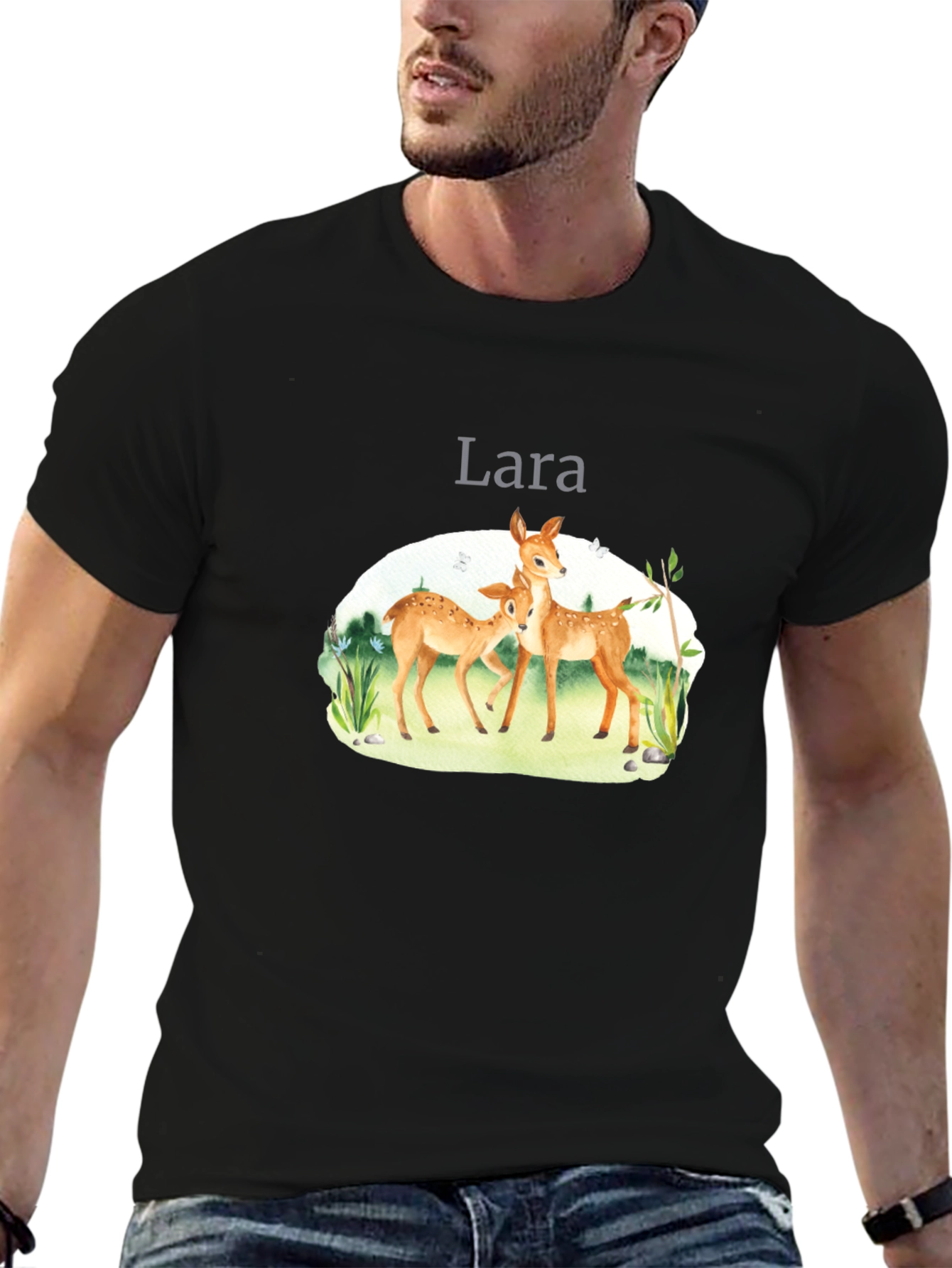 Deer Graphic Tee - Lara Personalized Black T-Shirt