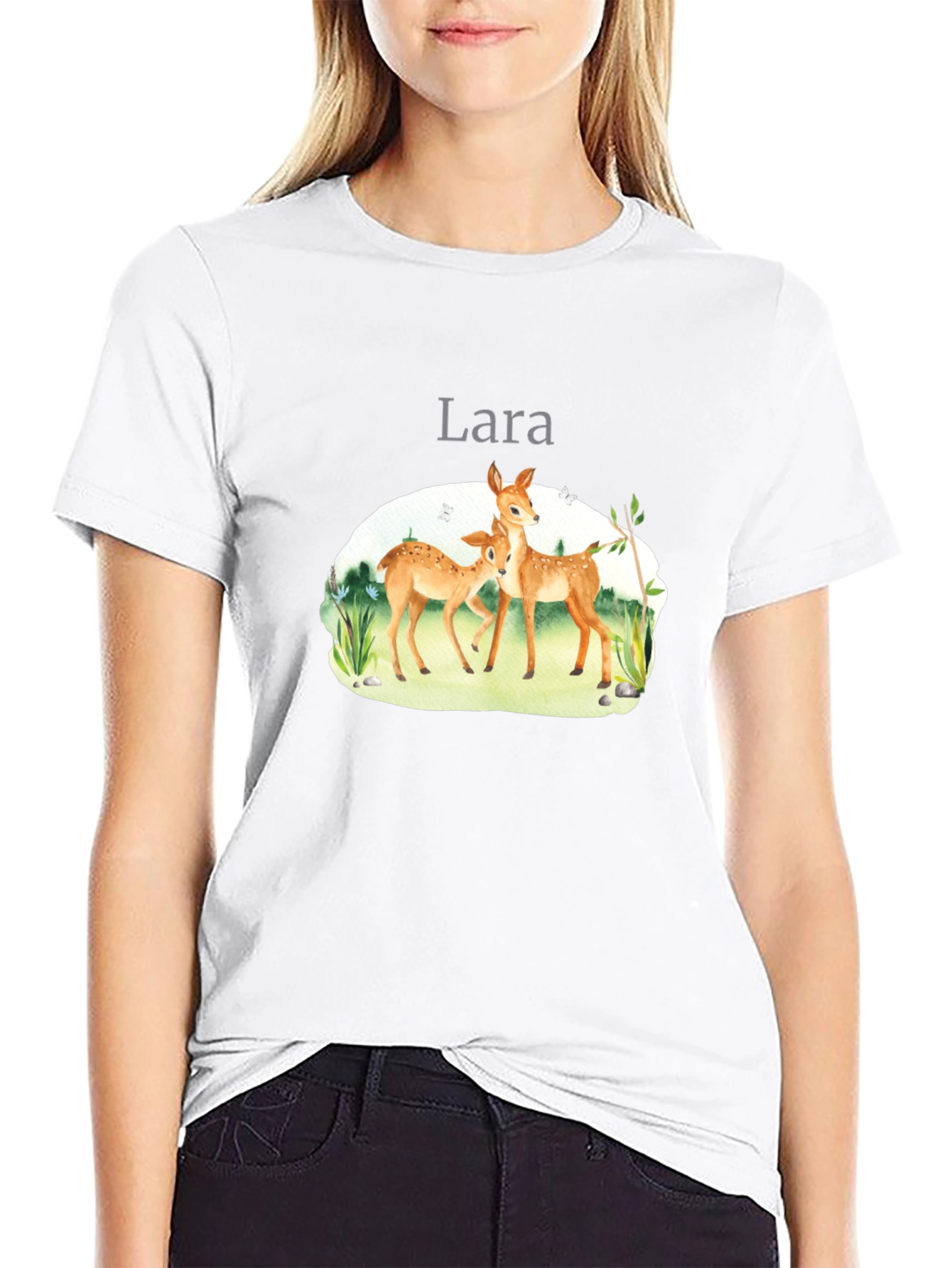 Deer Graphic Tee - Lara Personalized Black T-Shirt
