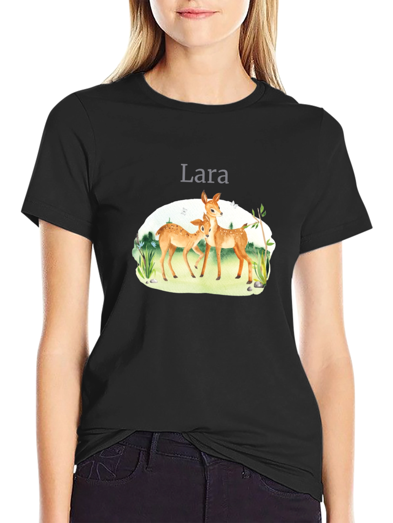 Deer Graphic Tee - Lara Personalized Black T-Shirt