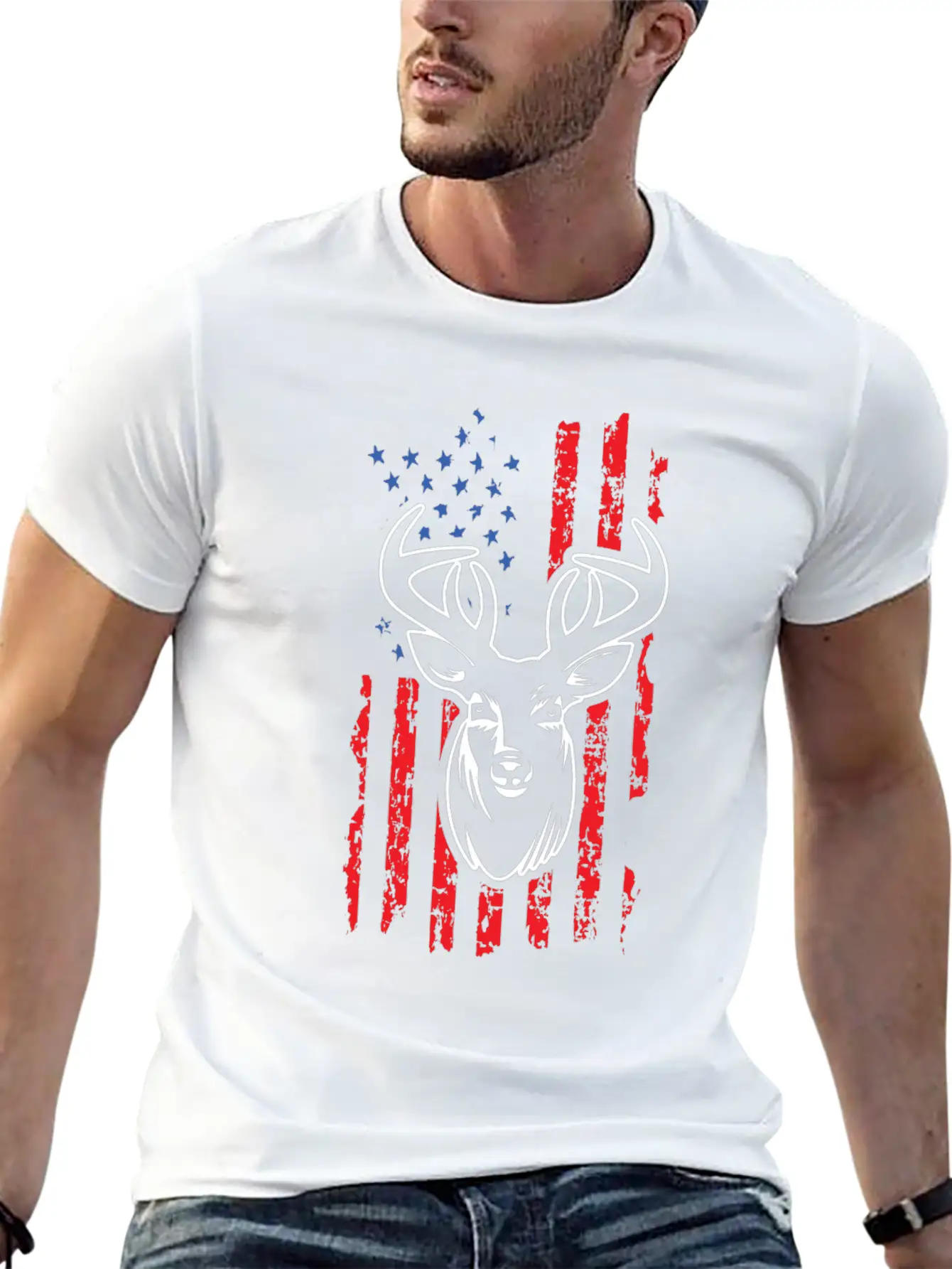 Hunting Deer USA Flag Jungle Hunters Feral Timeless Short Sleeve Tee – Comfy And Minimalist Design