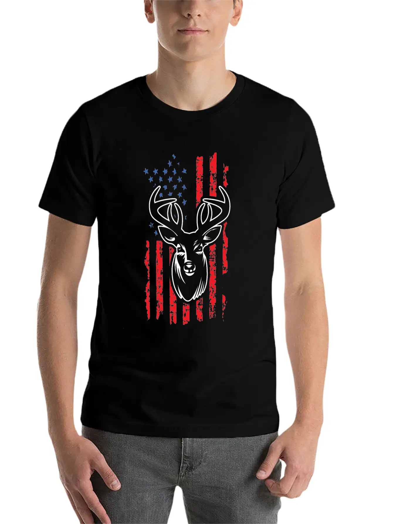 Hunting Deer USA Flag Jungle Hunters Feral Timeless Short Sleeve Tee – Comfy And Minimalist Design