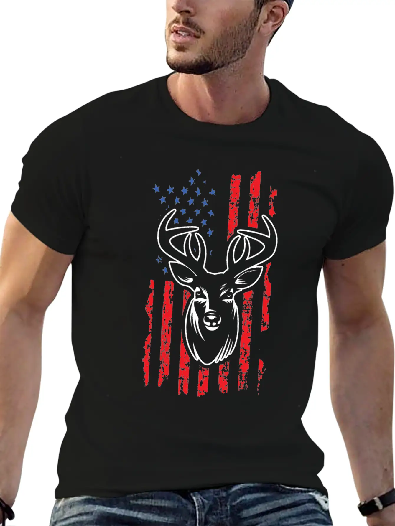 Hunting Deer USA Flag Jungle Hunters Feral Timeless Short Sleeve Tee – Comfy And Minimalist Design
