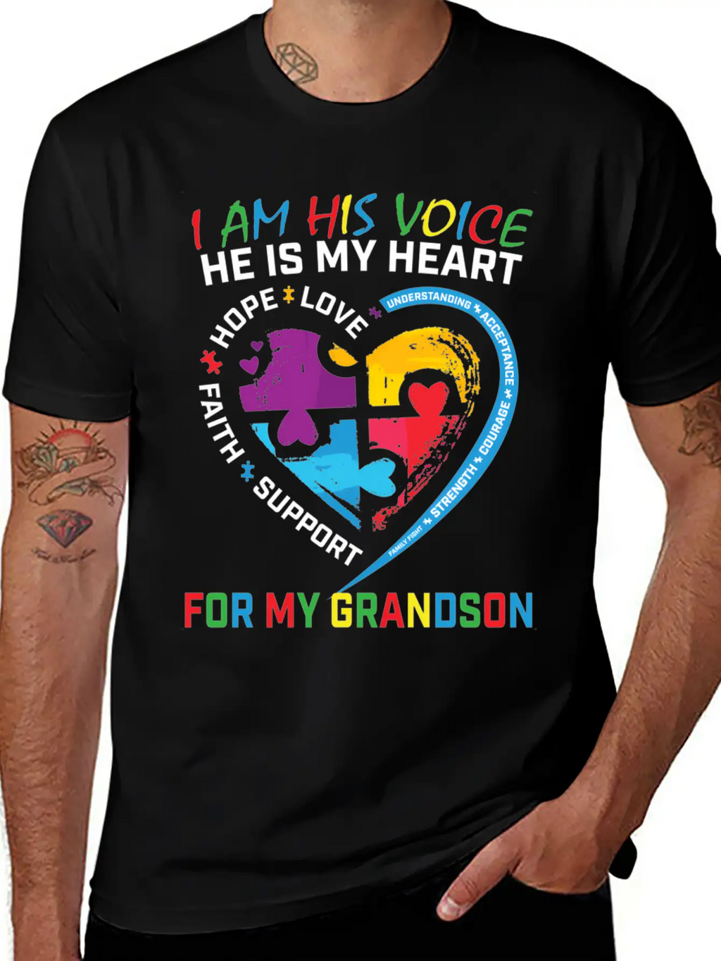 I Am His Voice Grandson Autism Awareness Grandma Breathable Graphic T-Shirt – Perfect For Casual Days
