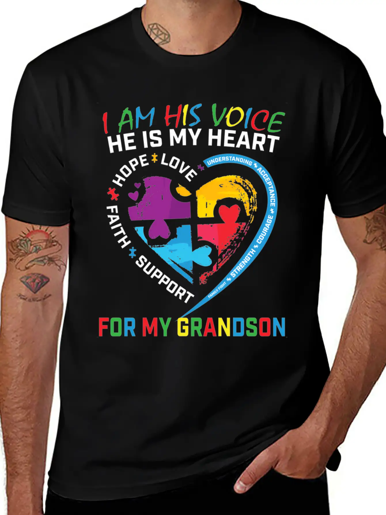 I Am His Voice Grandson Autism Awareness Grandma Breathable Graphic T-Shirt – Perfect For Casual Days