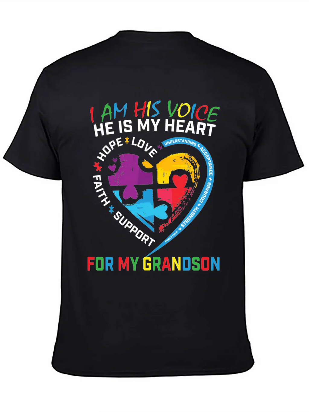 I Am His Voice Grandson Autism Awareness Grandma Breathable Graphic T-Shirt – Perfect For Casual Days