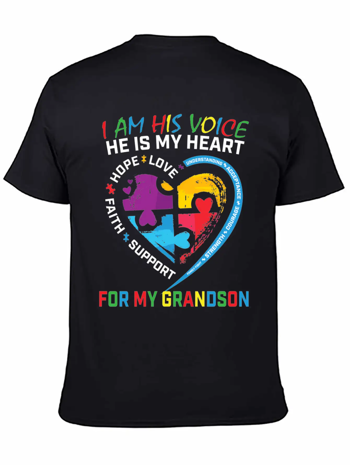 I Am His Voice Grandson Autism Awareness Grandma Breathable Graphic T-Shirt – Perfect For Casual Days