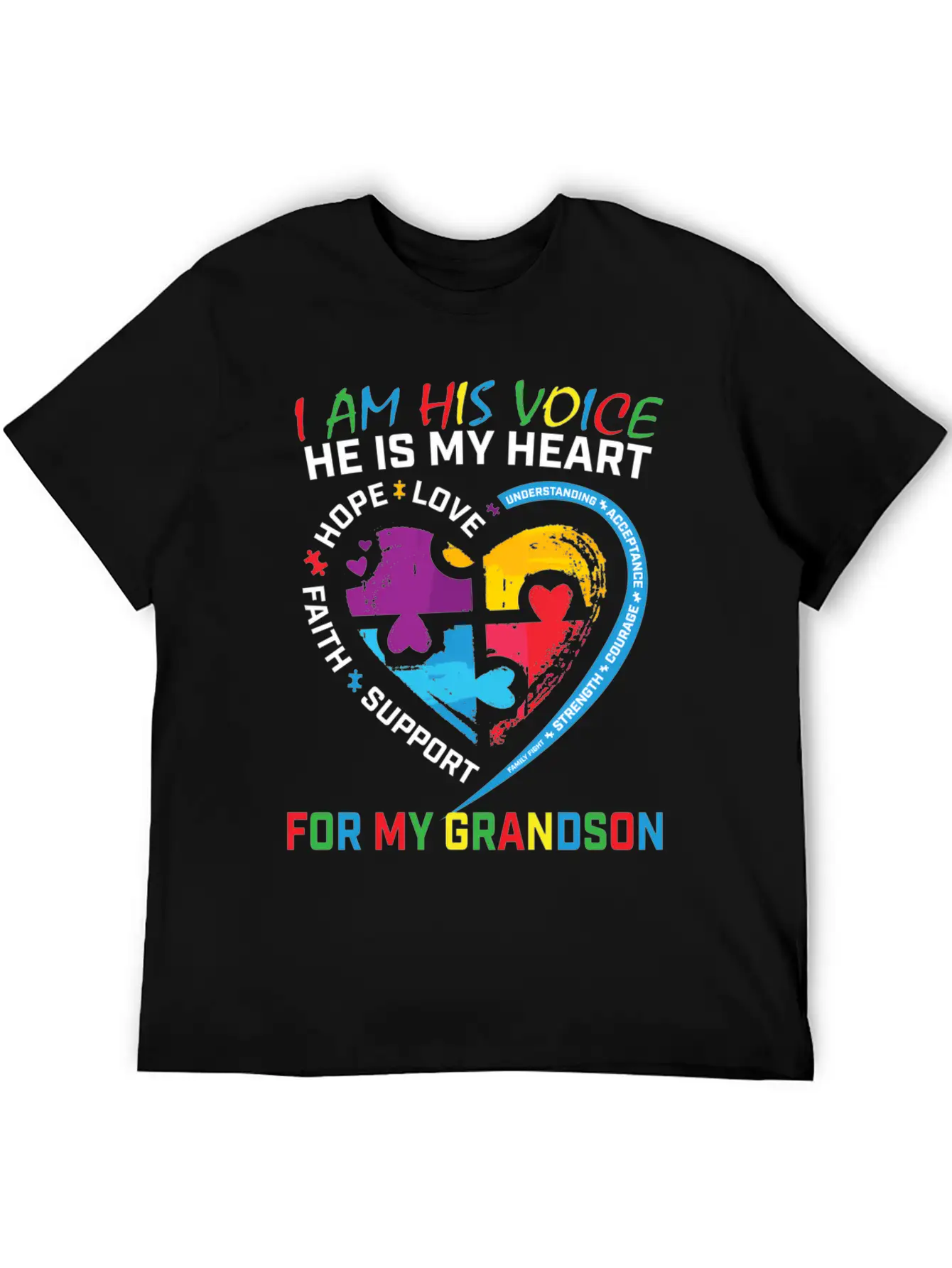 I Am His Voice Grandson Autism Awareness Grandma Breathable Graphic T-Shirt – Perfect For Casual Days