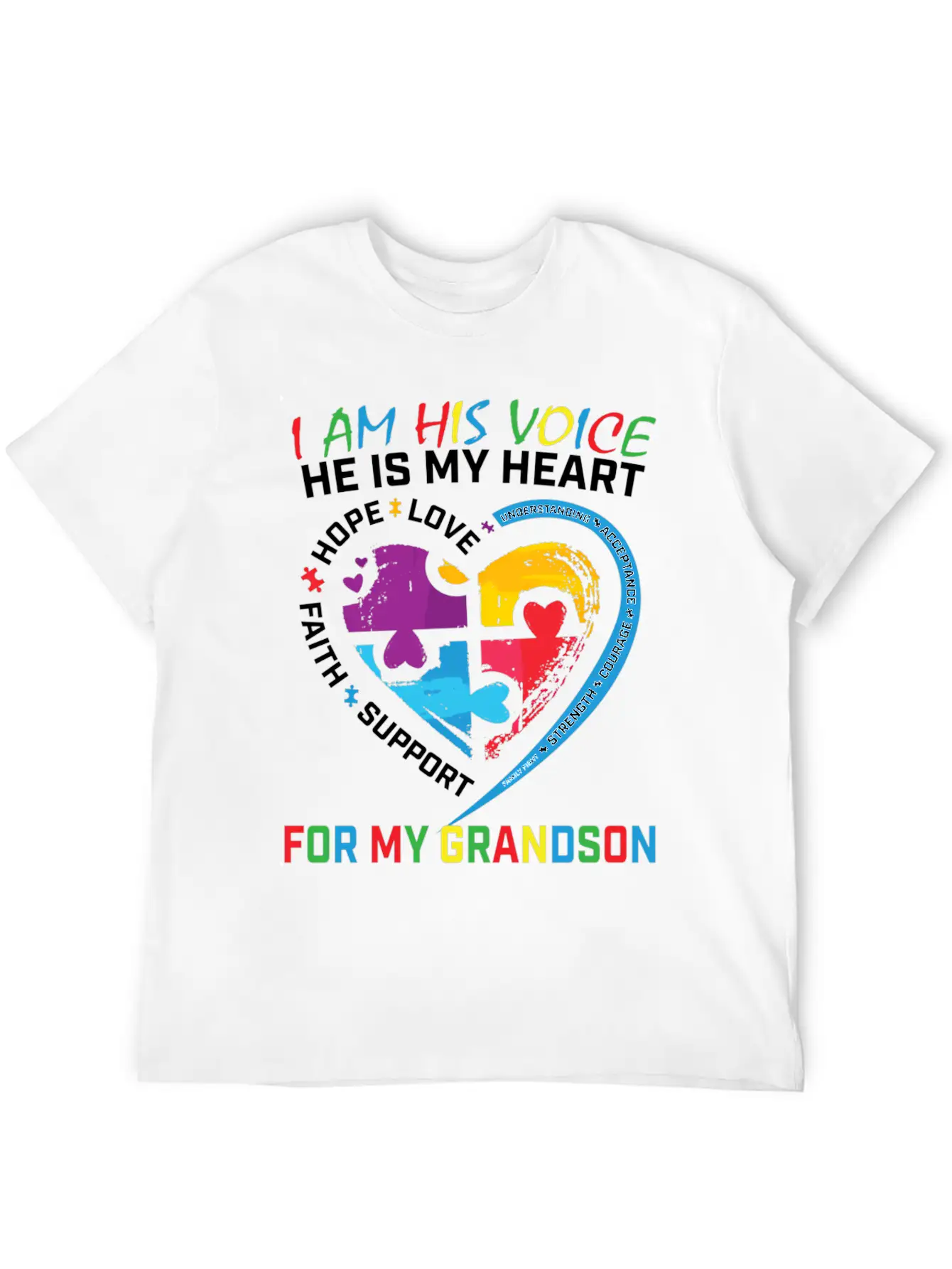 I Am His Voice Grandson Autism Awareness Grandma Breathable Graphic T-Shirt – Perfect For Casual Days