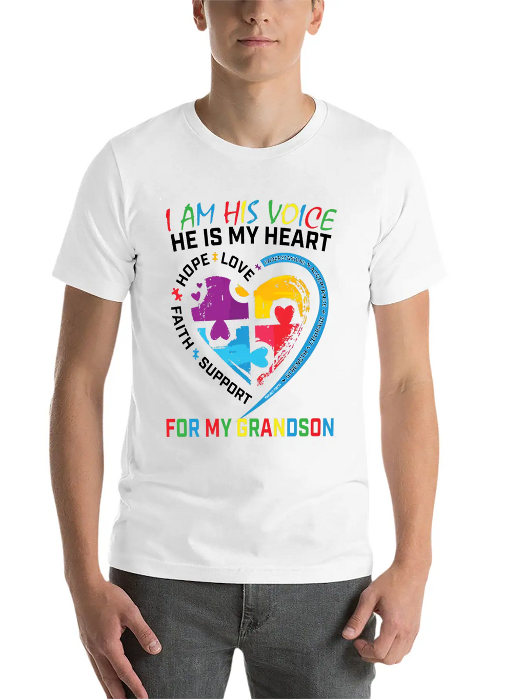 I Am His Voice Grandson Autism Awareness Grandma Breathable Graphic T-Shirt – Perfect For Casual Days