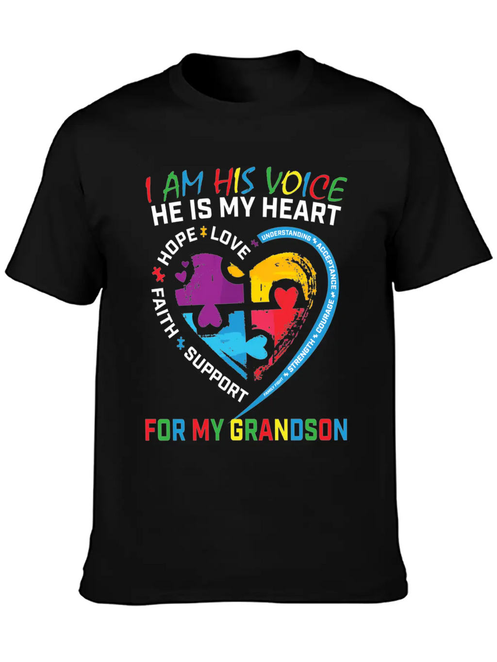 I Am His Voice Grandson Autism Awareness Grandma Breathable Graphic T-Shirt – Perfect For Casual Days