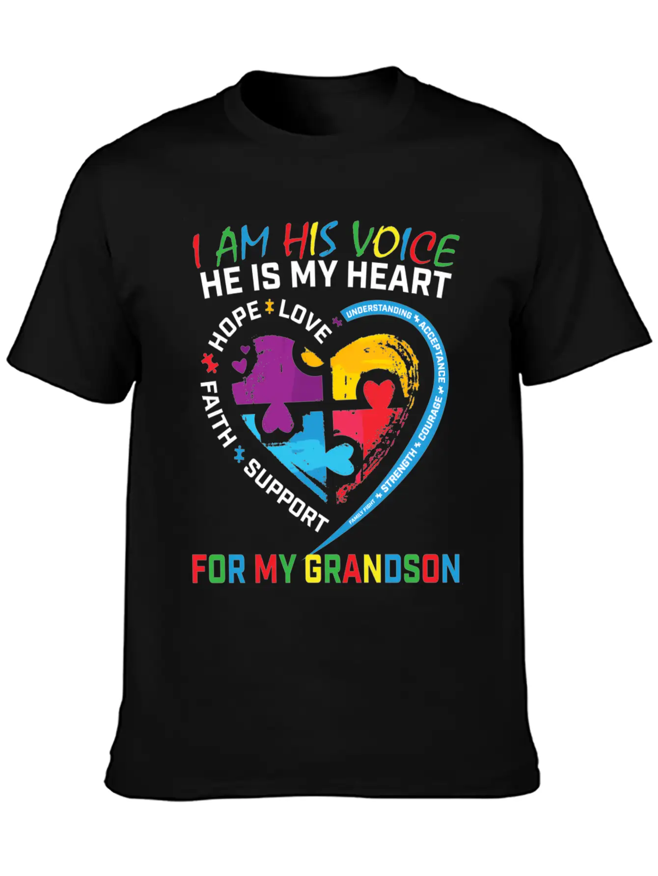 I Am His Voice Grandson Autism Awareness Grandma Breathable Graphic T-Shirt – Perfect For Casual Days