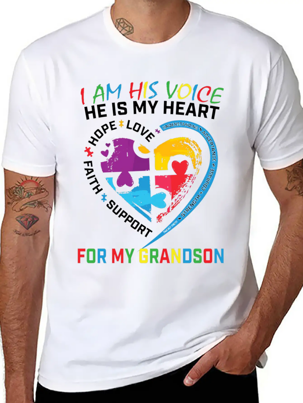 I Am His Voice Grandson Autism Awareness Grandma Breathable Graphic T-Shirt – Perfect For Casual Days