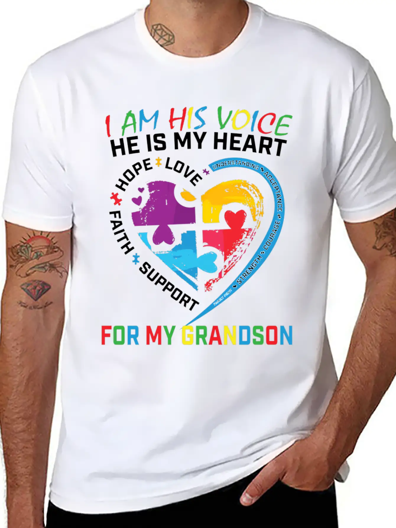 I Am His Voice Grandson Autism Awareness Grandma Breathable Graphic T-Shirt – Perfect For Casual Days