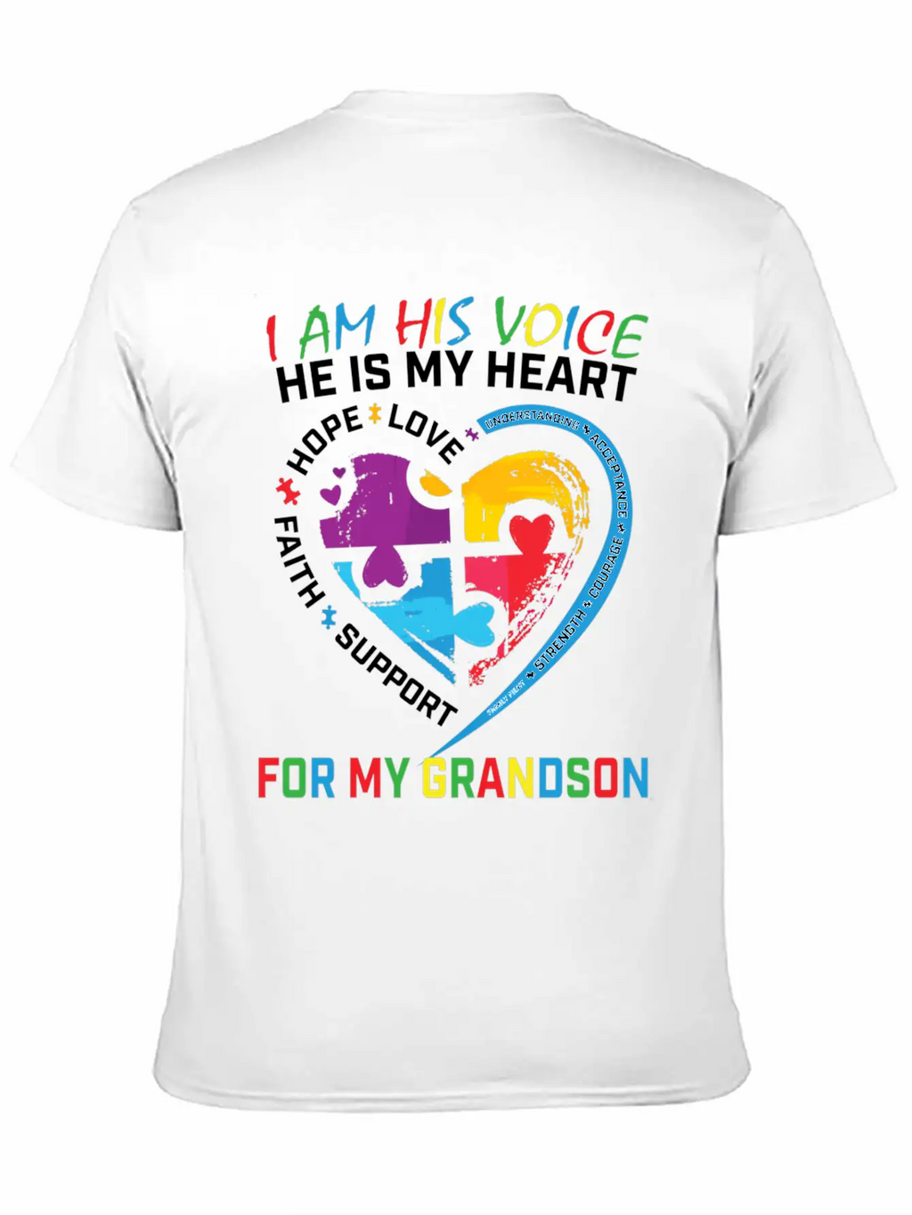 I Am His Voice Grandson Autism Awareness Grandma Breathable Graphic T-Shirt – Perfect For Casual Days