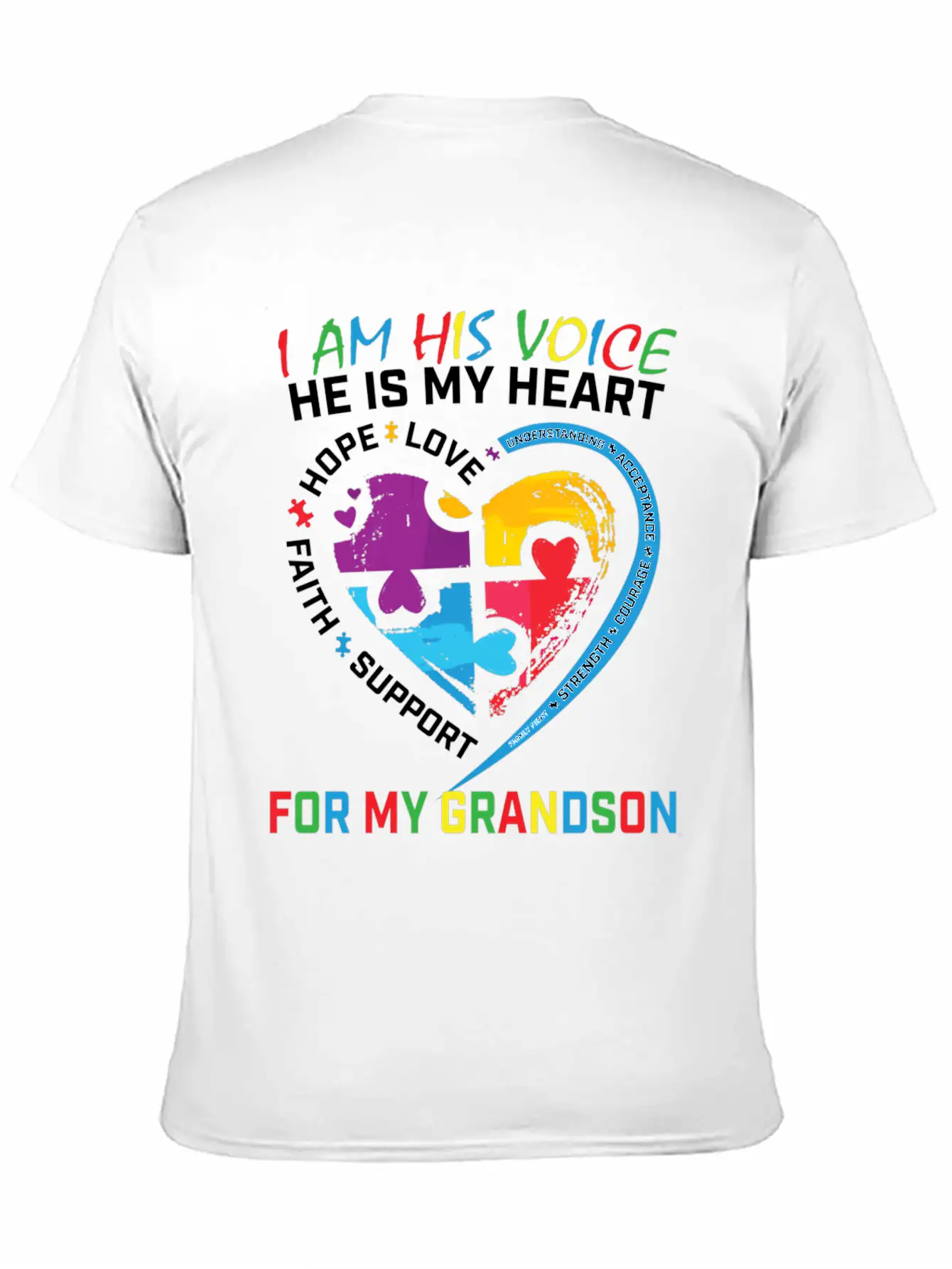 I Am His Voice Grandson Autism Awareness Grandma Breathable Graphic T-Shirt – Perfect For Casual Days