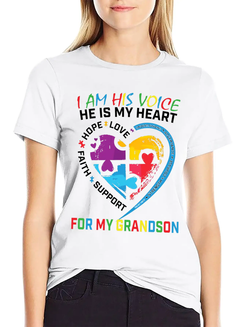 I Am His Voice Grandson Autism Awareness Grandma Breathable Graphic T-Shirt – Perfect For Casual Days