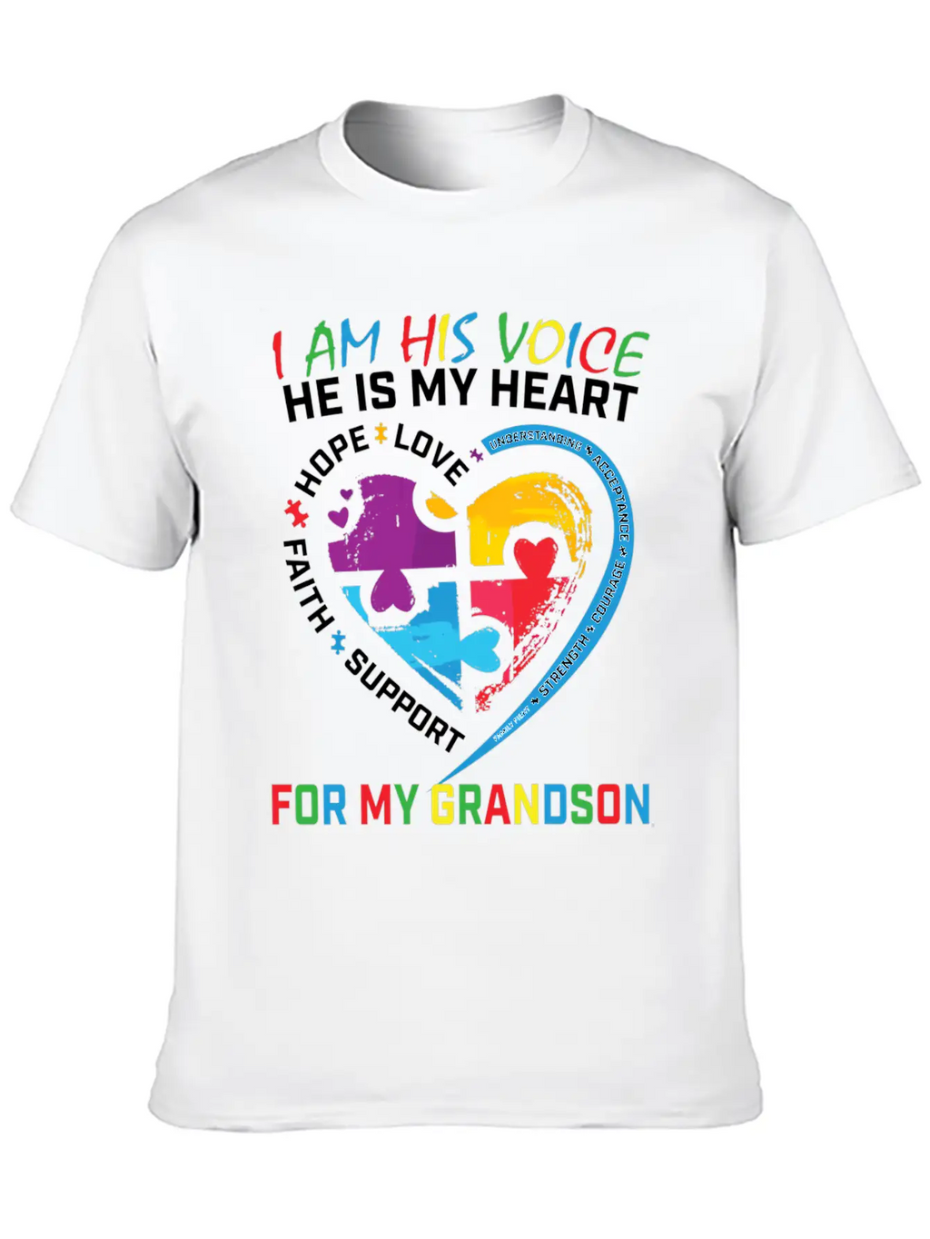 I Am His Voice Grandson Autism Awareness Grandma Breathable Graphic T-Shirt – Perfect For Casual Days