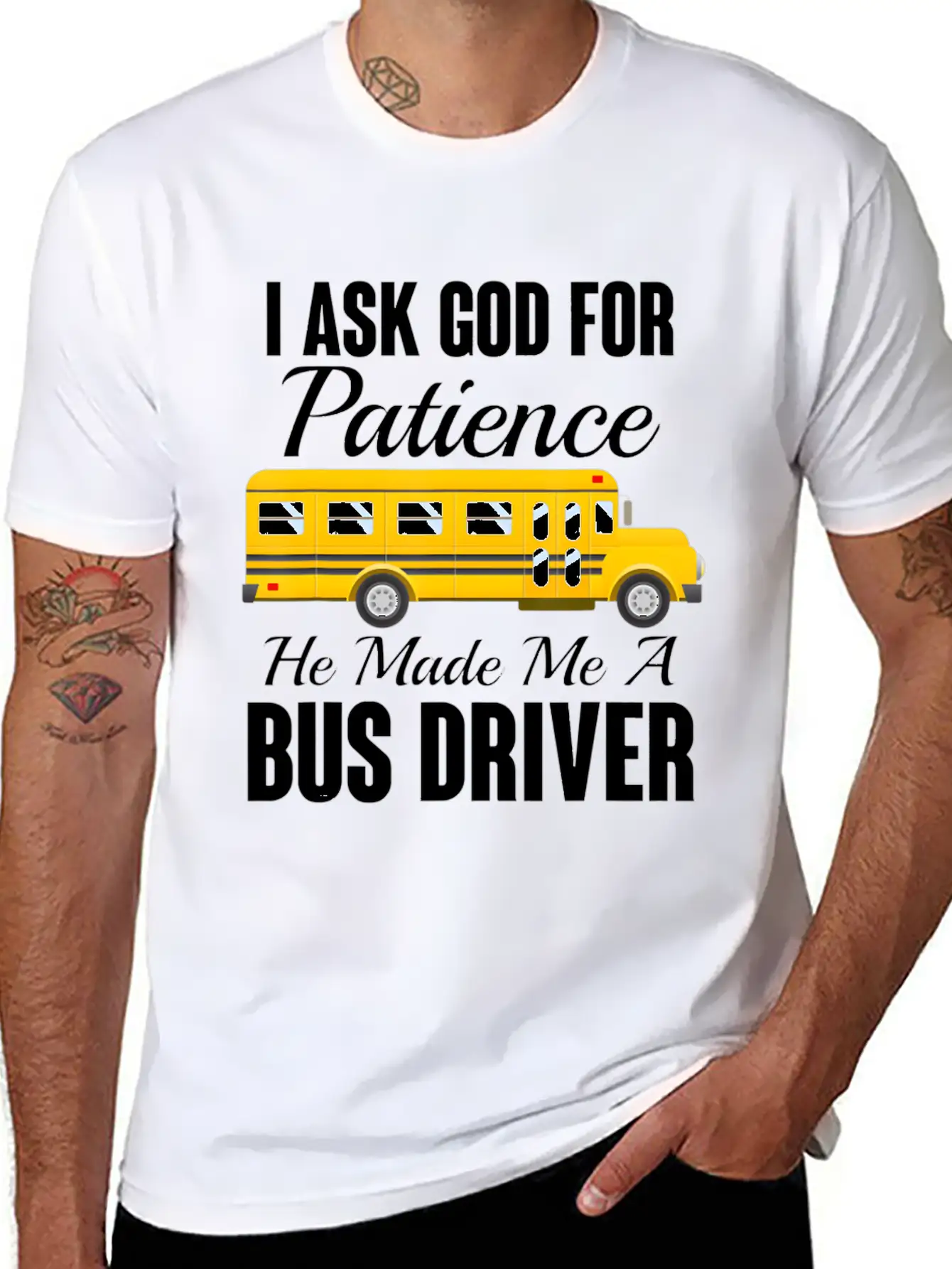 I Ask God For Patience Funny School Bus Driver Classic Cotton Tee – Unisex Comfort For Any Season