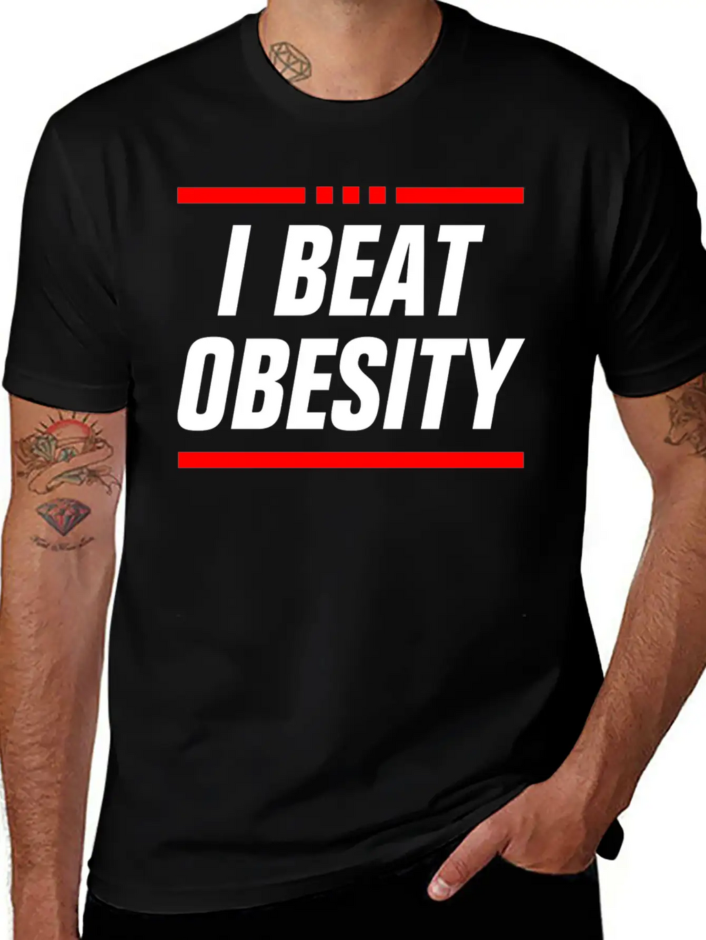 I BEAT OBESITY - OBESITY BEAT ME - SLIM FAT COUPLE Classic Cotton Tee – Unisex Comfort For Any Season