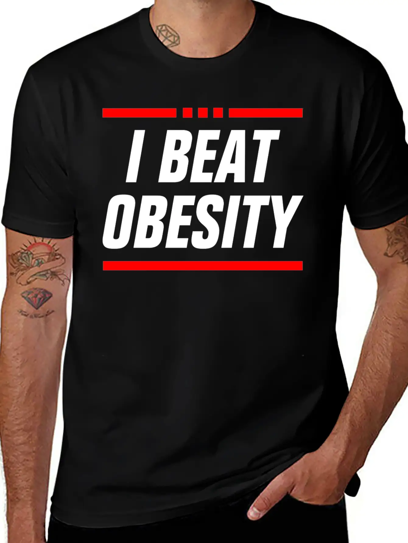 I BEAT OBESITY - OBESITY BEAT ME - SLIM FAT COUPLE Classic Cotton Tee – Unisex Comfort For Any Season