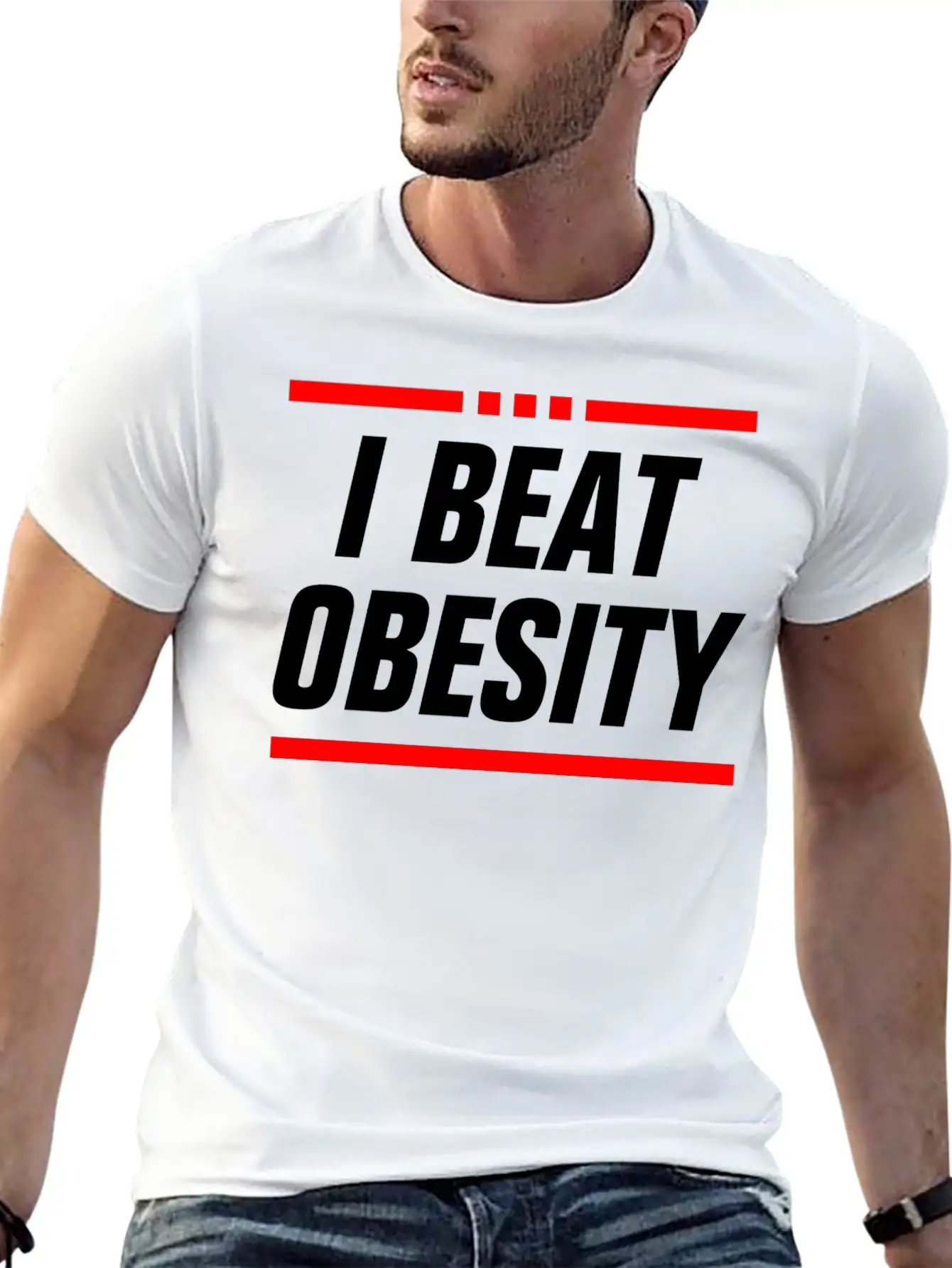 I BEAT OBESITY - OBESITY BEAT ME - SLIM FAT COUPLE Classic Cotton Tee – Unisex Comfort For Any Season