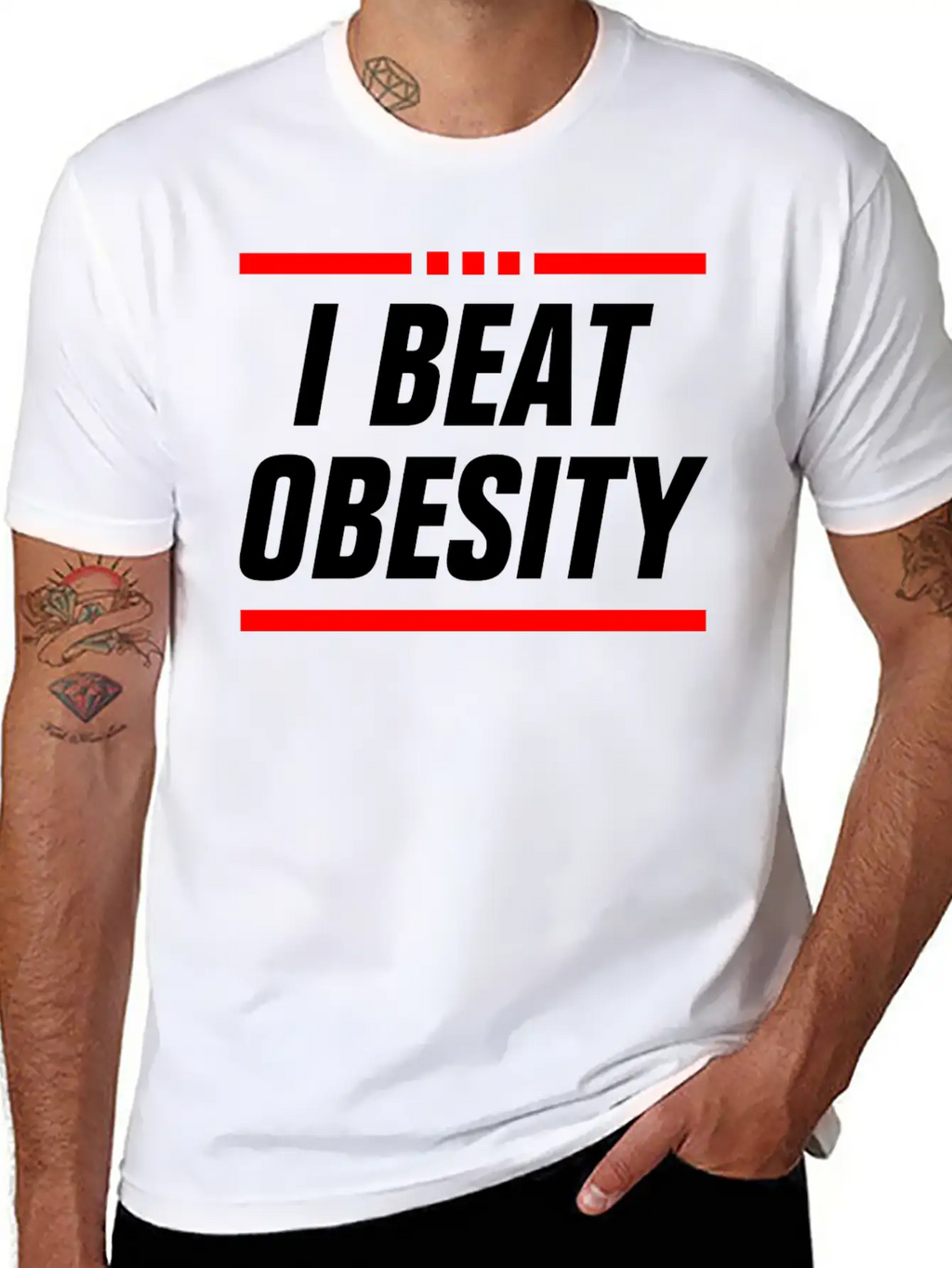 I BEAT OBESITY - OBESITY BEAT ME - SLIM FAT COUPLE Classic Cotton Tee – Unisex Comfort For Any Season