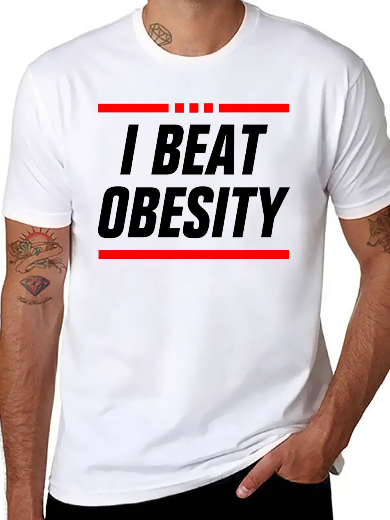 I BEAT OBESITY - OBESITY BEAT ME - SLIM FAT COUPLE Classic Cotton Tee – Unisex Comfort For Any Season