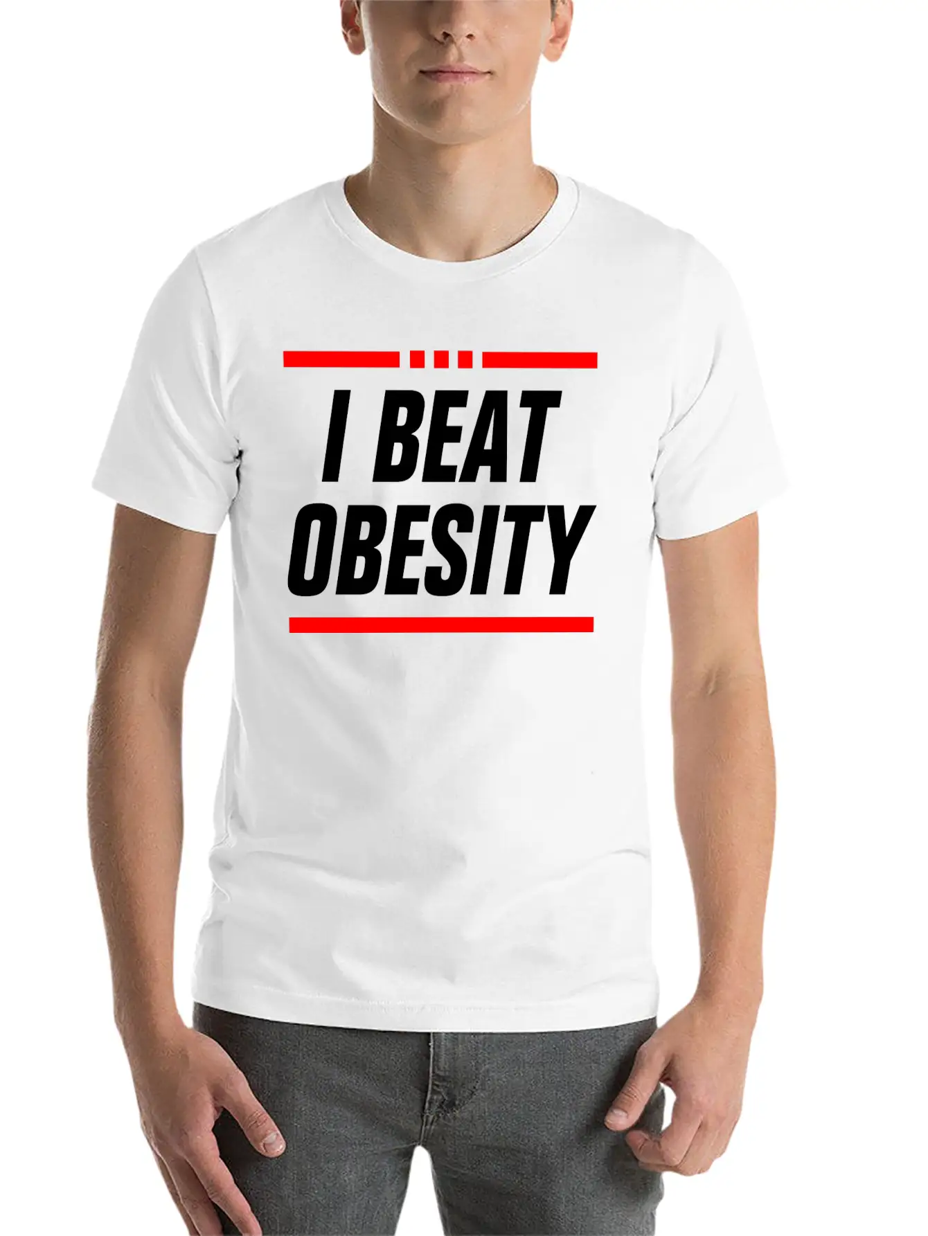 I BEAT OBESITY - OBESITY BEAT ME - SLIM FAT COUPLE Classic Cotton Tee – Unisex Comfort For Any Season