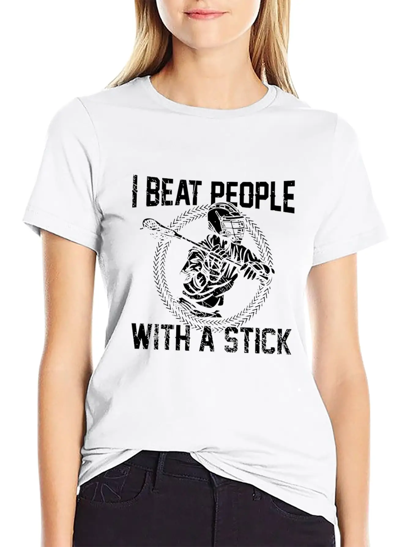 I Beat People With A Stick Lacrosse Gifts Essential Cotton Tee For Daily Outfits – Unisex Style