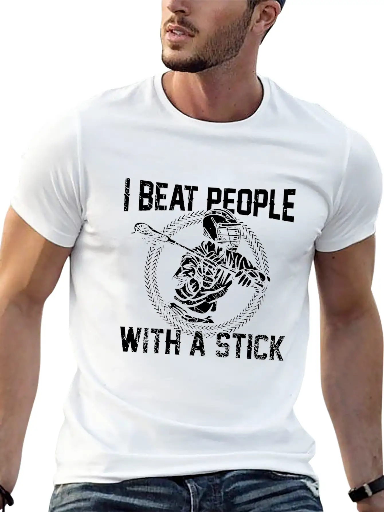 I Beat People With A Stick Lacrosse Gifts Essential Cotton Tee For Daily Outfits – Unisex Style