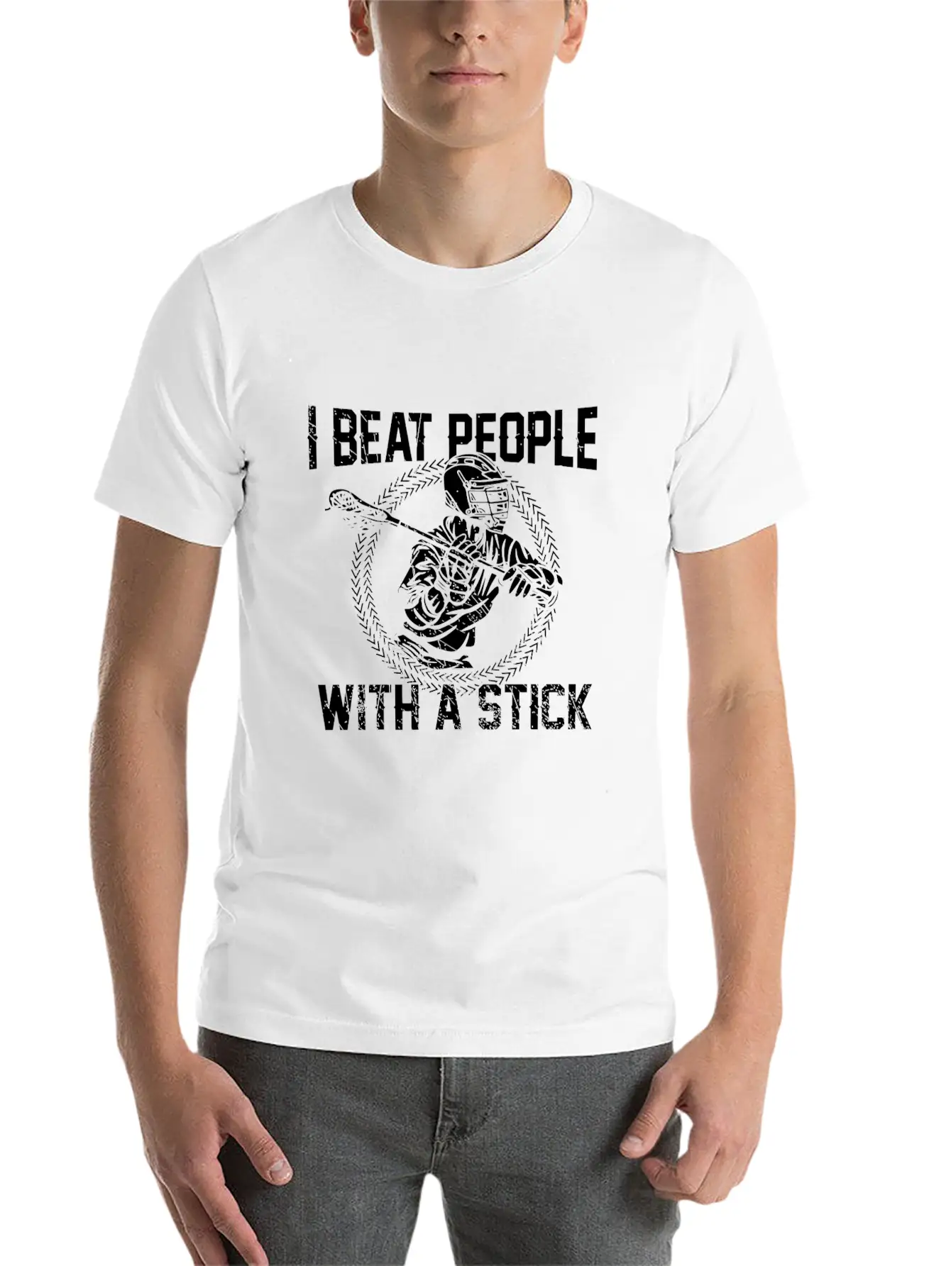 I Beat People With A Stick Lacrosse Gifts Essential Cotton Tee For Daily Outfits – Unisex Style