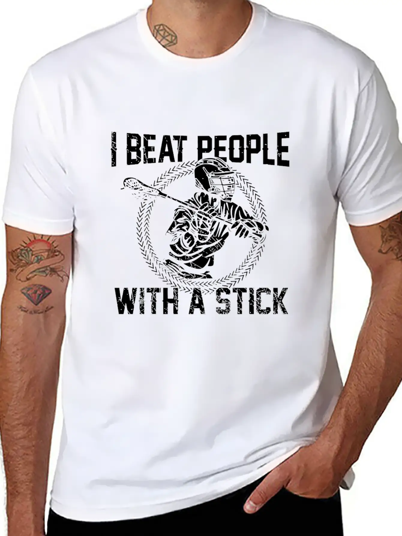 I Beat People With A Stick Lacrosse Gifts Essential Cotton Tee For Daily Outfits – Unisex Style