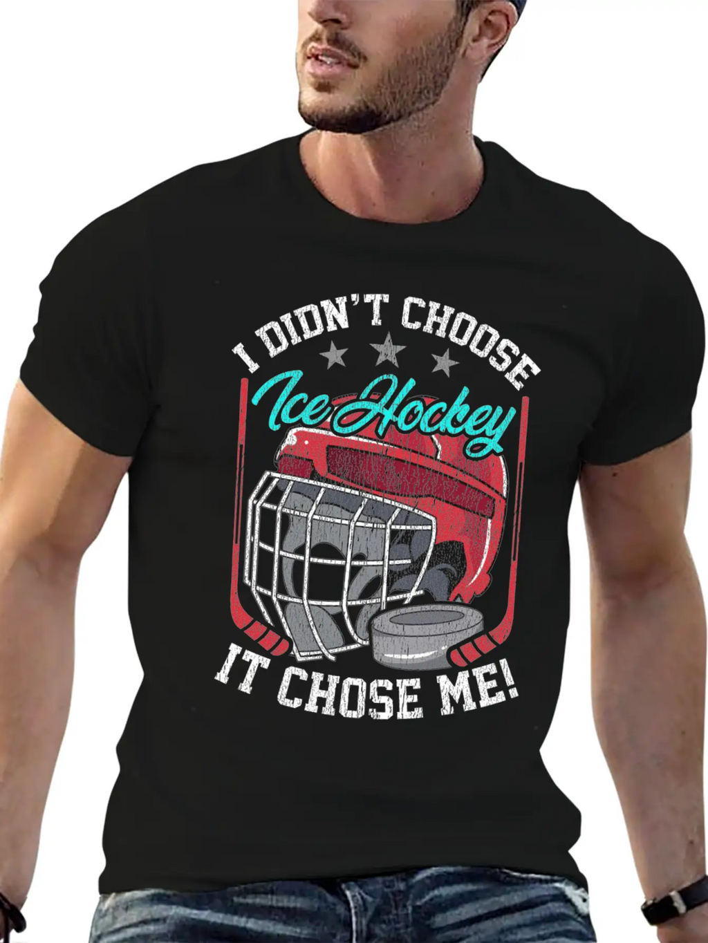 I Didn't Choose Ice Hockey It Chose Me Breathable Graphic T-Shirt – Perfect For Casual Days