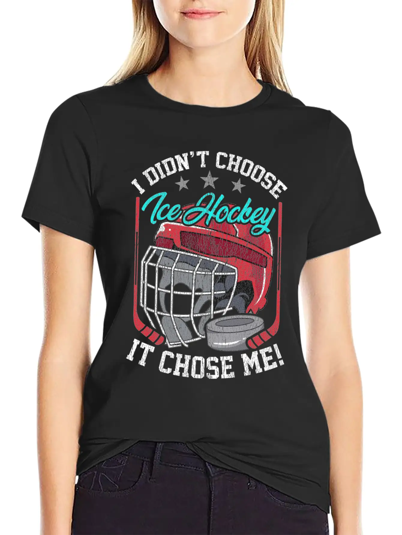I Didn't Choose Ice Hockey It Chose Me Breathable Graphic T-Shirt – Perfect For Casual Days
