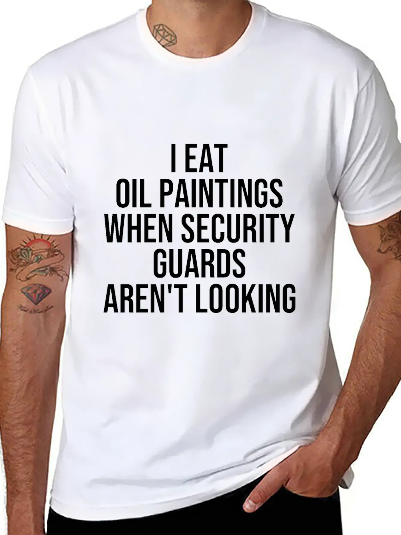 I Eat Oil Paintings When Security Guards Aren't Timeless Short Sleeve Tee – Comfy And Minimalist Design