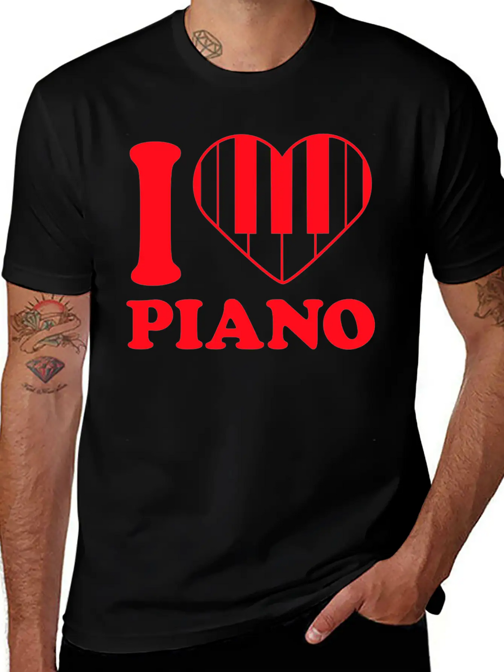 I Love Grand Piano Heart Organ Keyboard Music Logo Stylish Everyday T-Shirt – Unisex Basic Cotton Tee