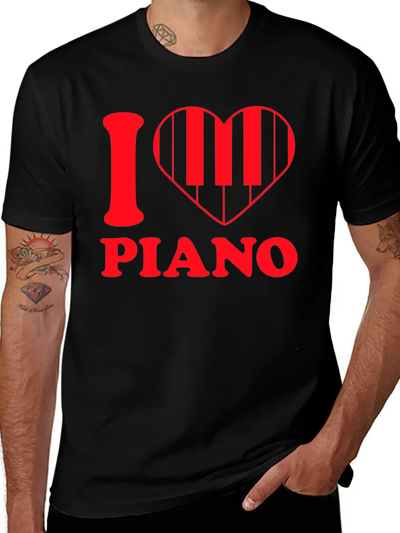 I Love Grand Piano Heart Organ Keyboard Music Logo Stylish Everyday T-Shirt – Unisex Basic Cotton Tee