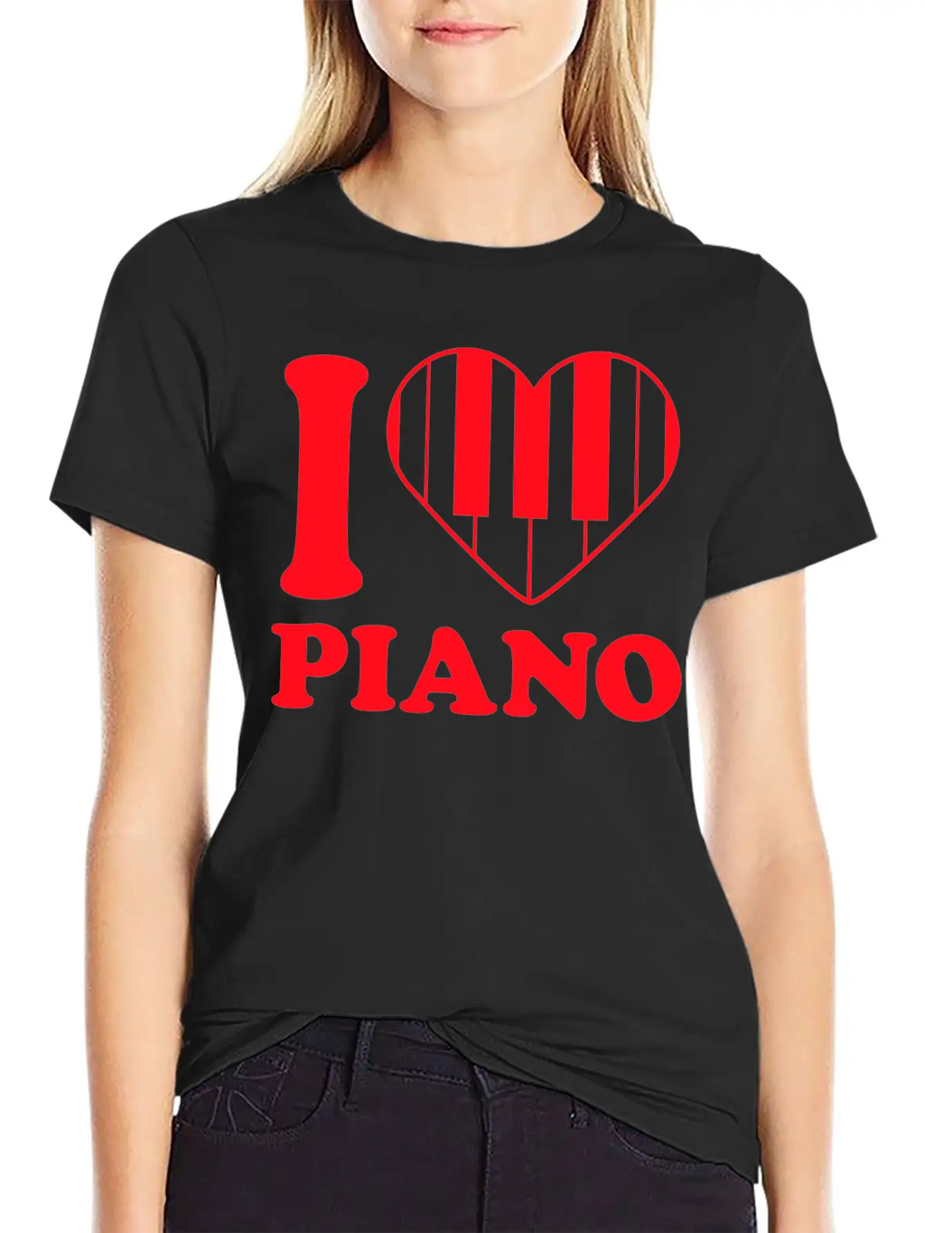 I Love Grand Piano Heart Organ Keyboard Music Logo Stylish Everyday T-Shirt – Unisex Basic Cotton Tee